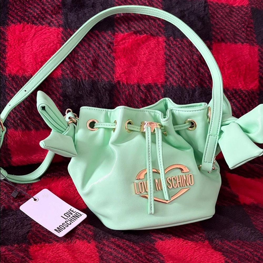 Love Moschino Light Green Shoulder Bag with Gold Details